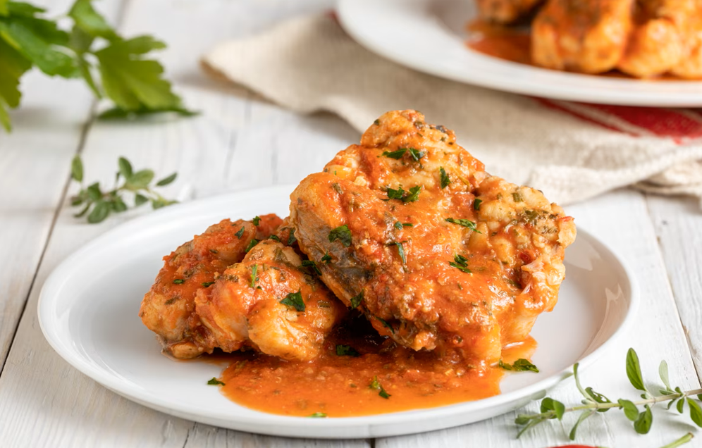 Rana pescatrice al sugo di pomodoro