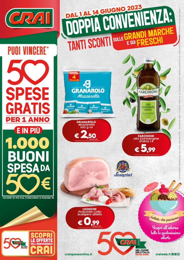Volantino Crai Sicilia dal 1 al 14 giugno - DOPPIA CONVENIENZA: TANTI SCONTI SU GRANDI MARCHE E SUI FRESCHI 